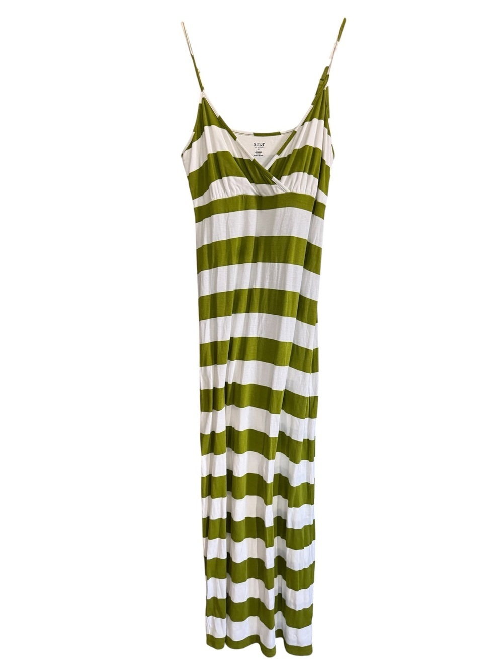 a.n.a Olive & White Striped Spaghetti Strap Maxi Dress